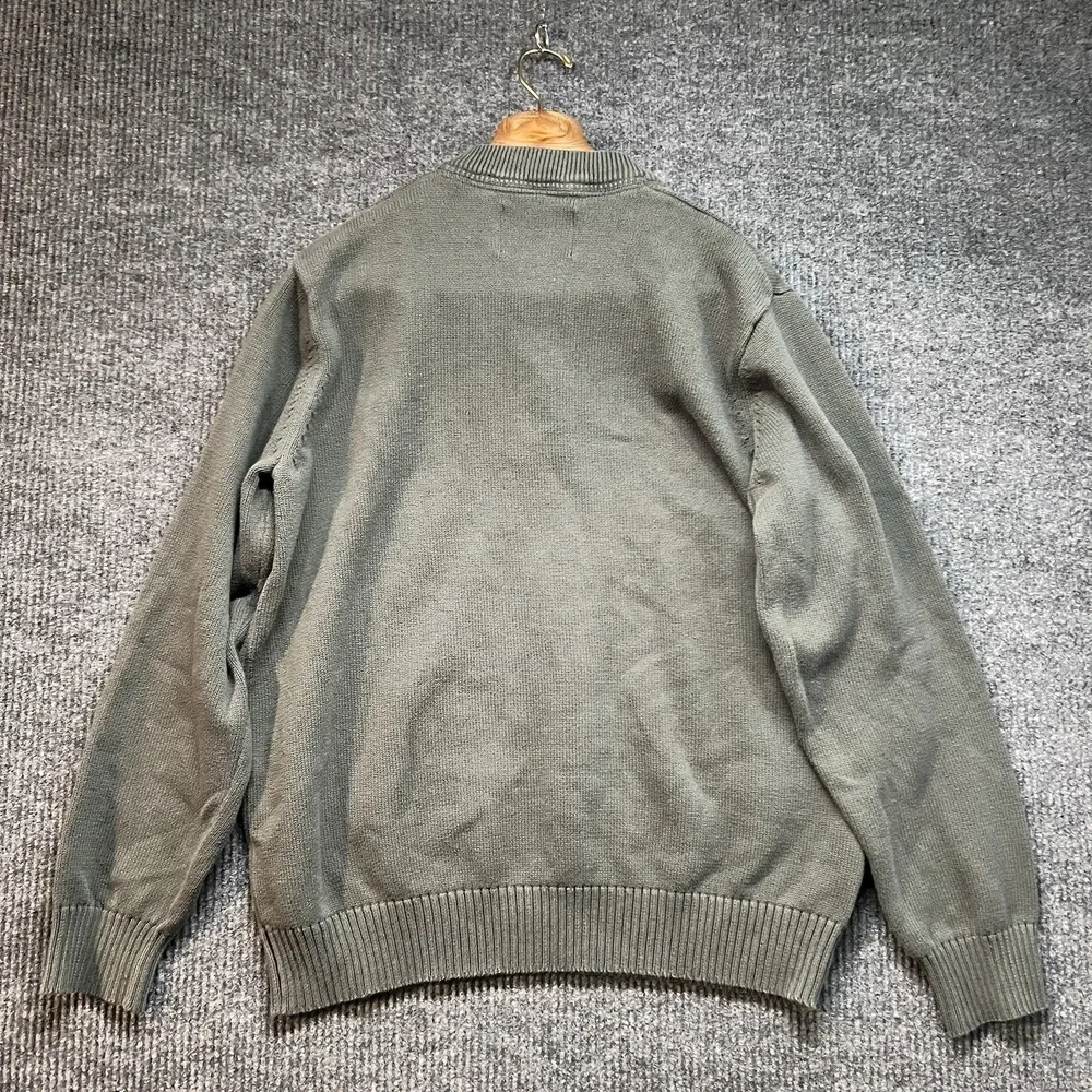 Eddie Bauer Sweater Mens XLT Green Long Sleeve Henley Collar Buttons Knit Cotton
